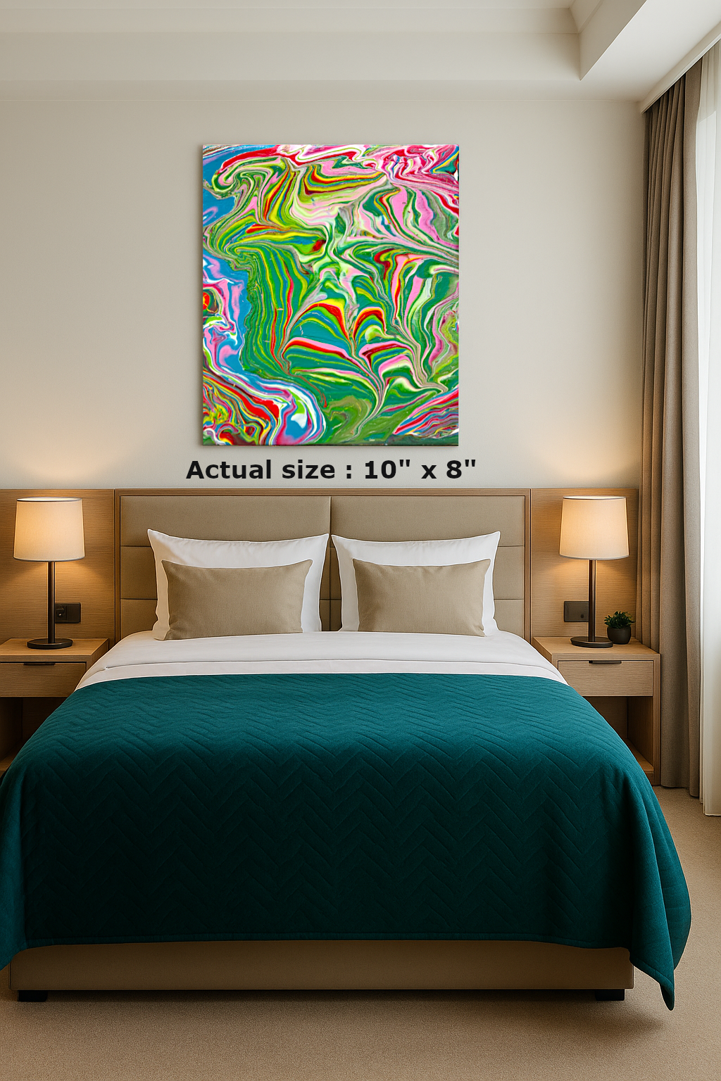 Circus Mix resin and acrylic wall art with bright green, red, pink, and blue swirling abstract tones