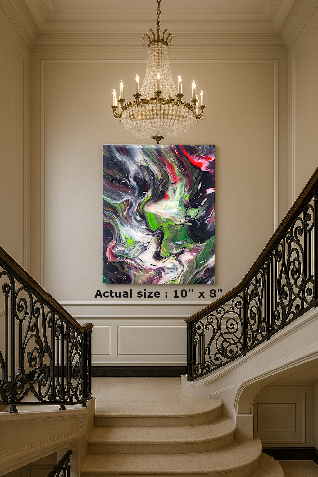 Dark Mix resin and acrylic wall art with black, green, and red swirling abstract tones