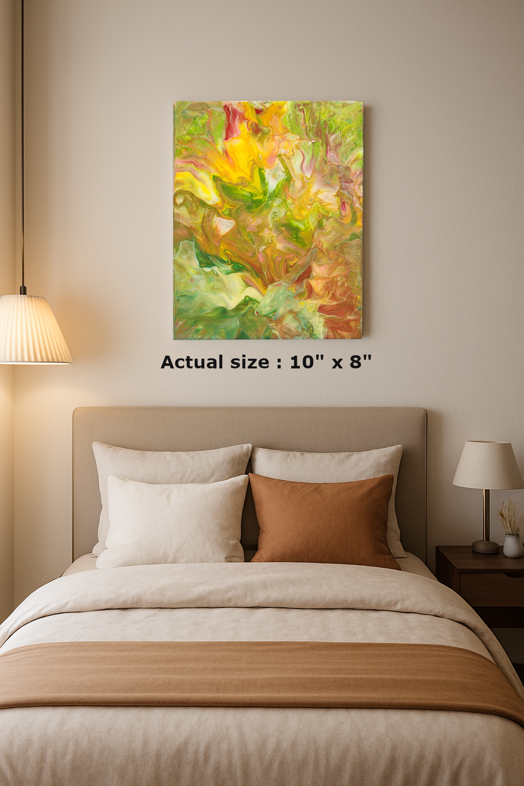 Floral Mix abstract resin and acrylic wall art with green, yellow, and red floral tones