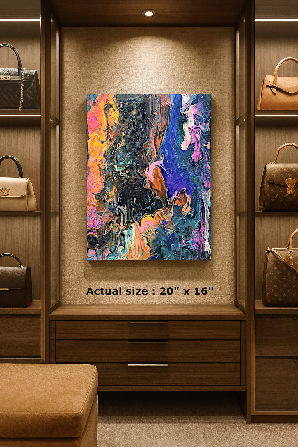 Rainbow Flash resin and acrylic wall art with bold rainbow tones and flowing abstract textures
