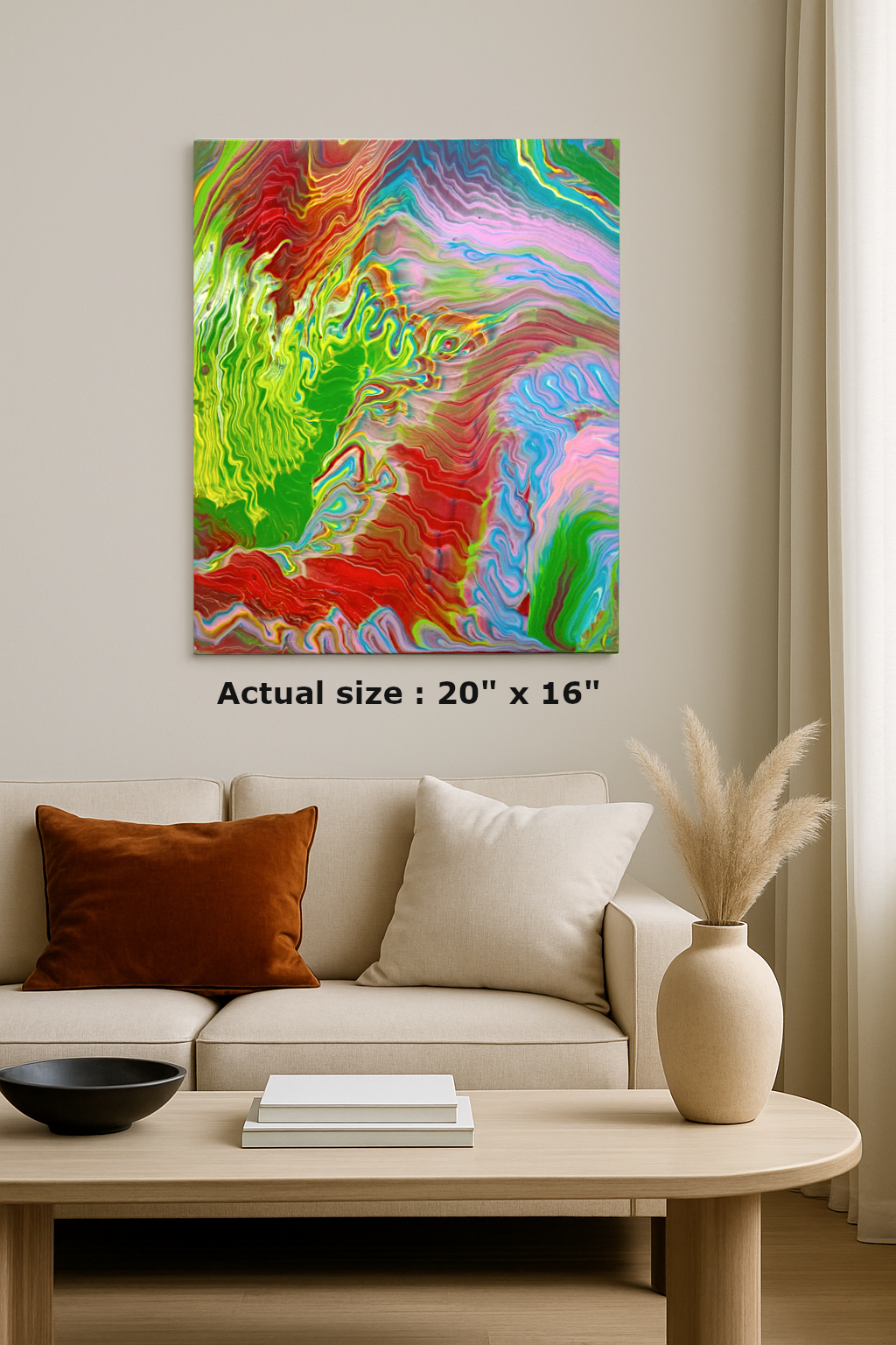 Red Forest resin and acrylic wall art with bold red, green, and pink flowing textures