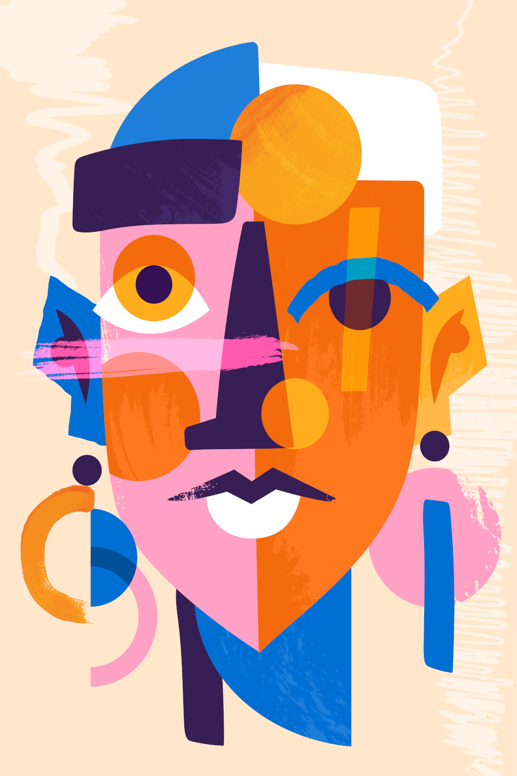Abstract art piece with geometric shapes on a beige background